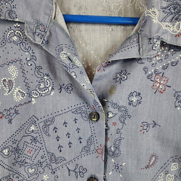 Tapestry Shirt Womens Extra Large Blue Bandana Vintage Button Up Long Sleeve USA - Picture 8 of 12